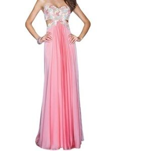 LA FEMME Multicolor Lace Chiffon Formal Gown